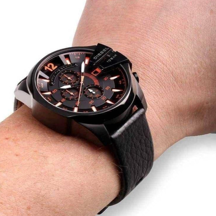 Diesel DZ4291 Mega Chief Chronograph Men's Watch – Black Dial & Black Leather Strap