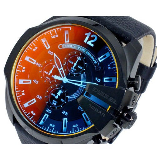 Diesel DZ4323 Mega Chief Chronograph Men's Watch – Black Dial & Black Leather Strap