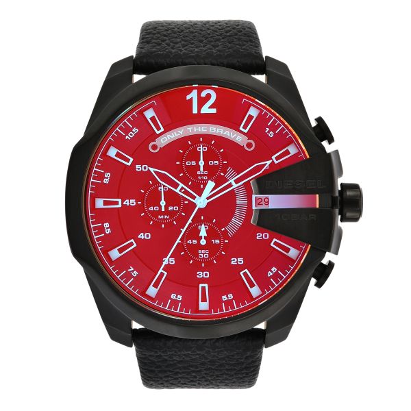 Diesel DZ4323 Mega Chief Chronograph Men's Watch – Black Dial & Black Leather Strap