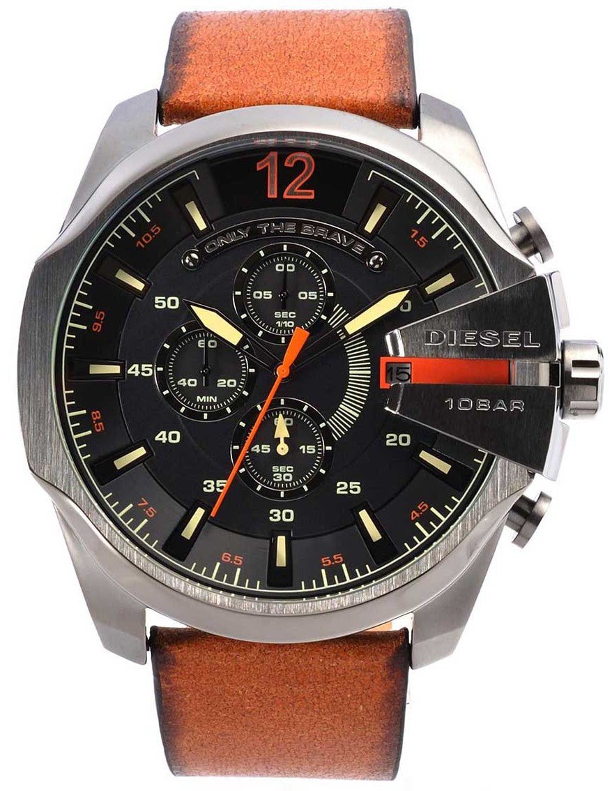 Diesel DZ4343 Mega Chief Chronograph Men's Watch – Black Dial & Brown Leather Strap