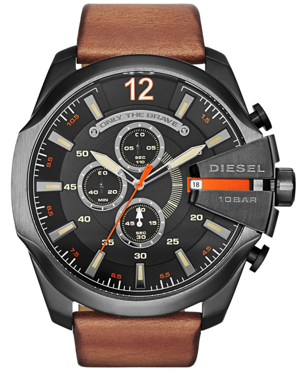 Diesel DZ4343 Mega Chief Chronograph Men's Watch – Black Dial & Brown Leather Strap