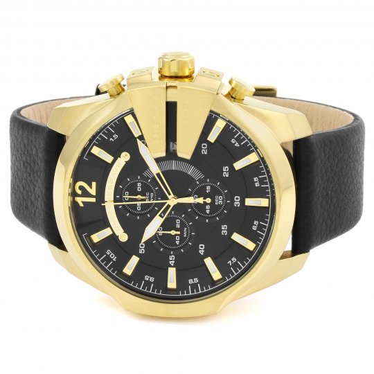 Diesel DZ4344 Mega Chief Chronograph Men's Watch – Black Dial & Black Leather Strap