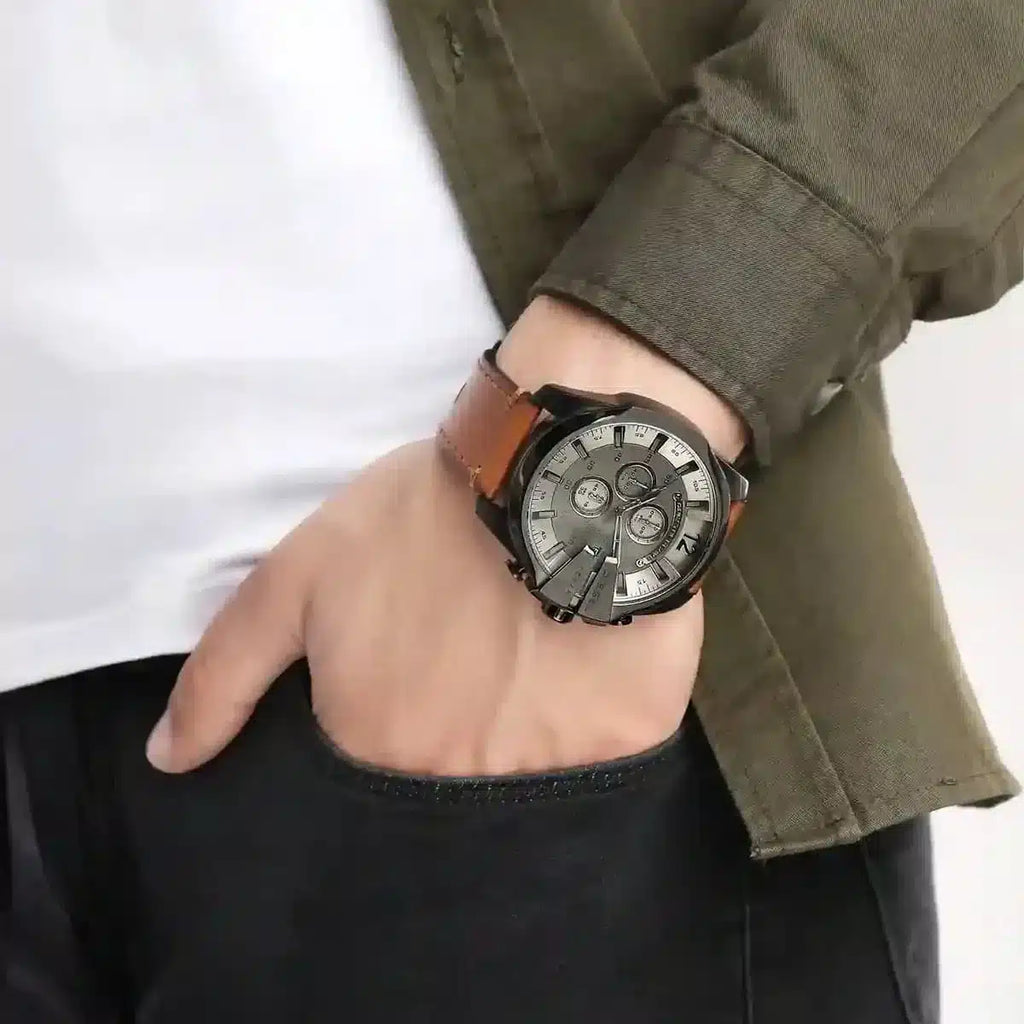 Diesel DZ4463 Mega Chief Chronograph Men's Watch – Grey Dial & Brown Leather Strap