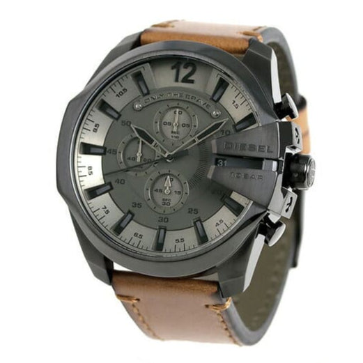 Diesel DZ4463 Mega Chief Chronograph Men's Watch – Grey Dial & Brown Leather Strap