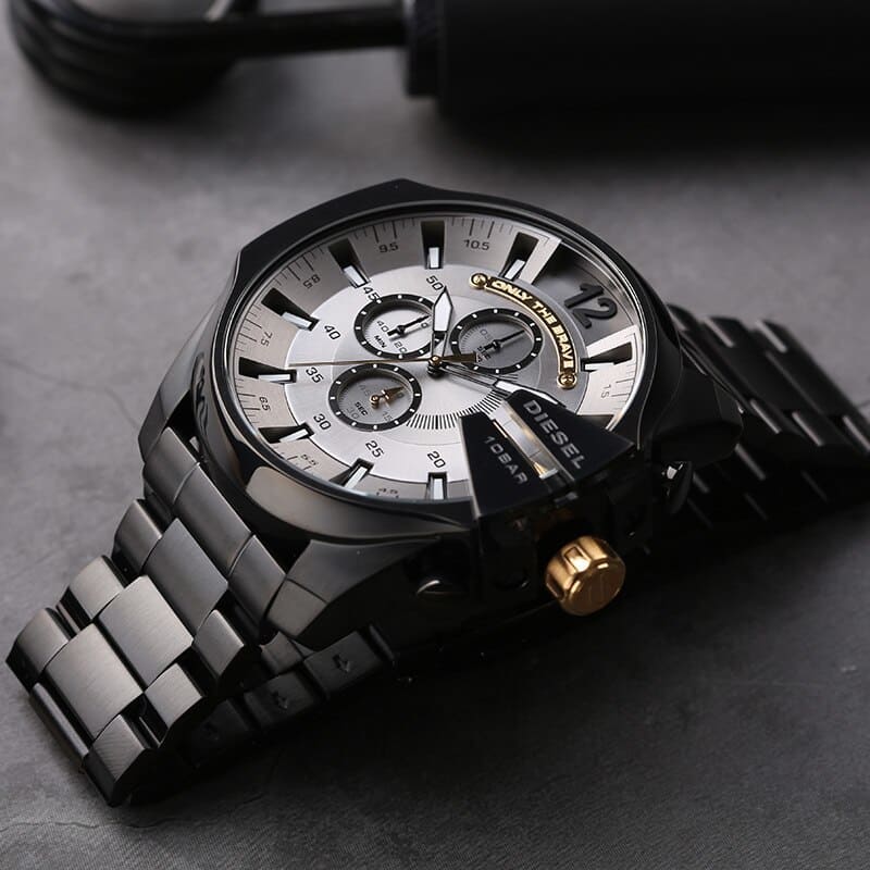 Diesel DZ4479 Mega Chief Chronograph Men's Watch – Grey Dial & Black Steel Strap
