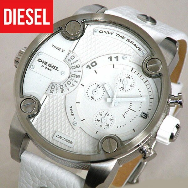 Diesel DZ7265 Badass Chronograph Men's Watch – White Dial & White Leather Strap