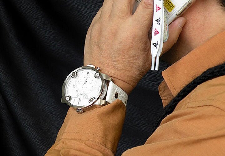 Diesel DZ7265 Badass Chronograph Men's Watch – White Dial & White Leather Strap