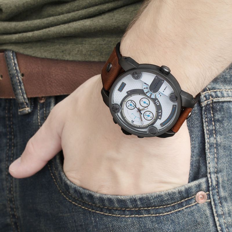 Diesel DZ7269 SBA Dual Time Chronograph Men's Watch – White Dial & Brown Leather Strap