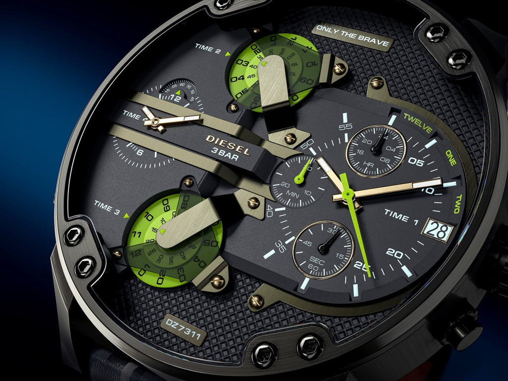 Diesel DZ7311 Big Daddy Chronograph Men's Watch – Black Dial & Black Leather Strap