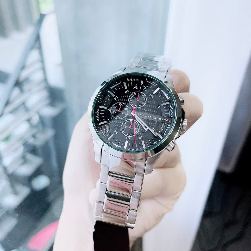 Armani Exchange Hampton AX2163 Men's Chronograph Watch – Black Dial with Silver Stainless Steel Strap