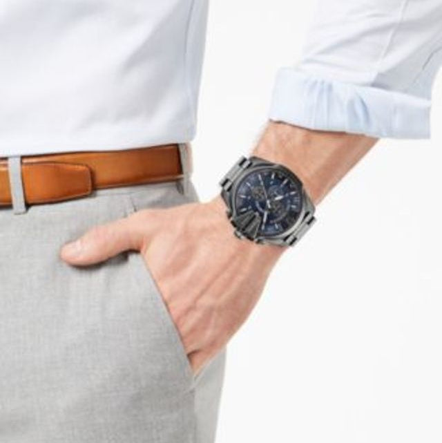 Diesel DZ4329 Mega Chief Chronograph Men's Watch – Blue Dial & Black Stainless Steel Strap
