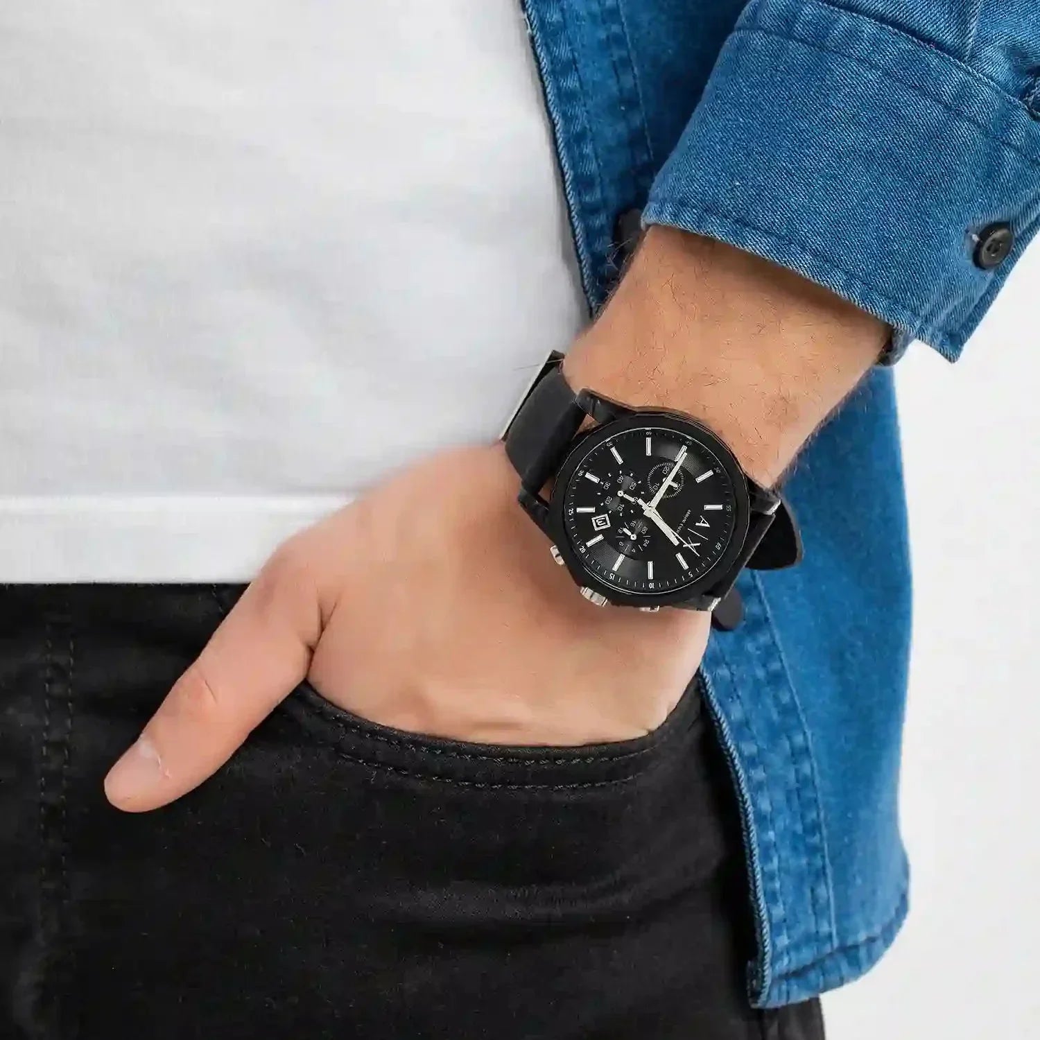 Armani Exchange Outerbanks AX1326 Men's Chronograph Watch – Black Dial with Black Silicone Strap