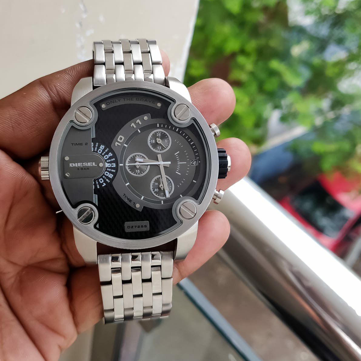 Diesel DZ7259 Little Daddy Chronograph Men's Watch – Black Dial & Silver Stainless Steel Strap
