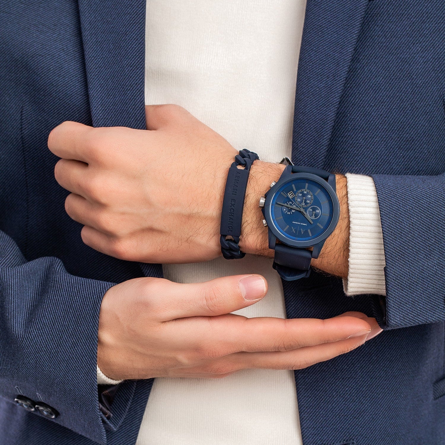 Armani Exchange Outerbanks AX7128 Men's Chronograph Watch – Blue Dial with Blue Silicone Strap