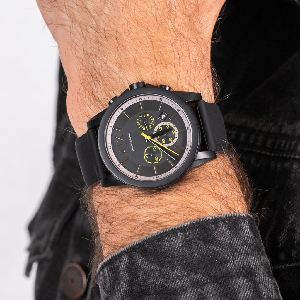 Armani Exchange Outerbanks AX1343 Men's Chronograph Watch – Black Dial with Black Silicone Strap