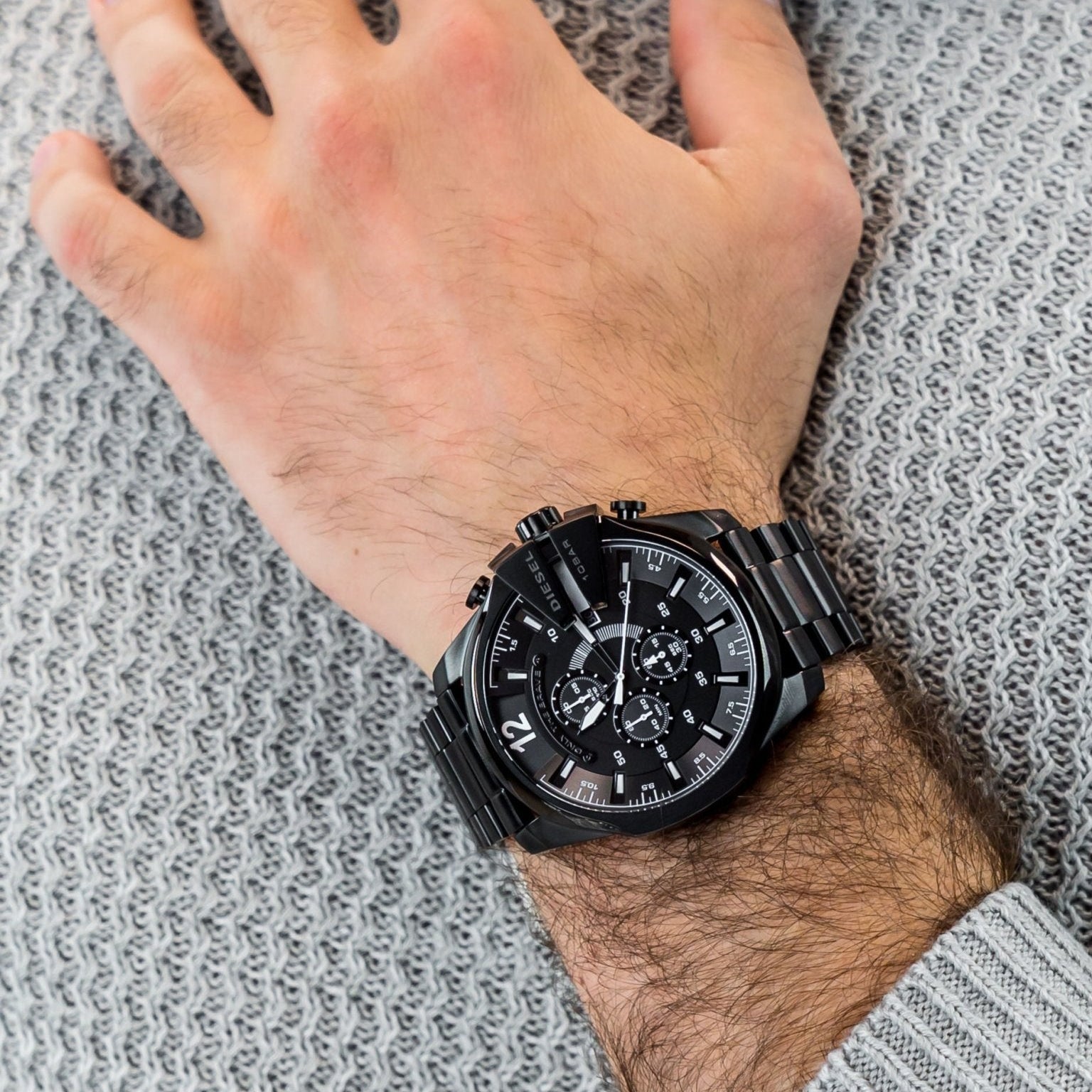 Diesel DZ4283 Mega Chief Chronograph Men's Watch – Black Dial & Black Steel Strap