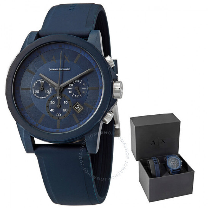 Armani Exchange Outerbanks AX7128 Men's Chronograph Watch – Blue Dial with Blue Silicone Strap