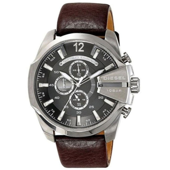 Diesel DZ4290 Mega Chief Chronograph Men's Watch – Black Dial & Brown Leather Strap