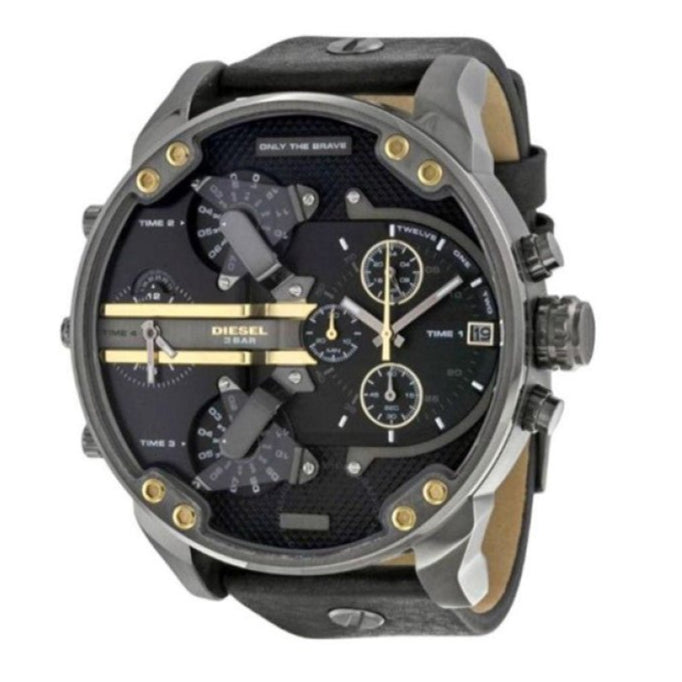 Diesel DZ7348 Mr. Daddy 2.0 Chronograph Men's Watch – Black Dial & Black Leather Strap