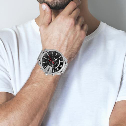 Diesel DZ4308 Mega Chief Chronograph Men's Watch – Black Dial & Silver Stainless Steel Strap