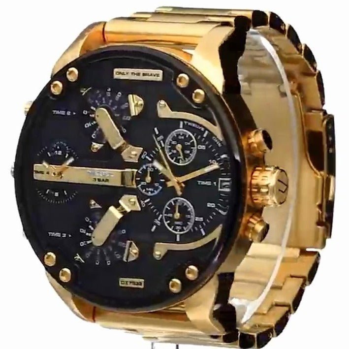 Diesel DZ7333 Mr. Daddy 2.0 Chronograph Men's Watch – Black Dial & Gold Stainless Steel Strap