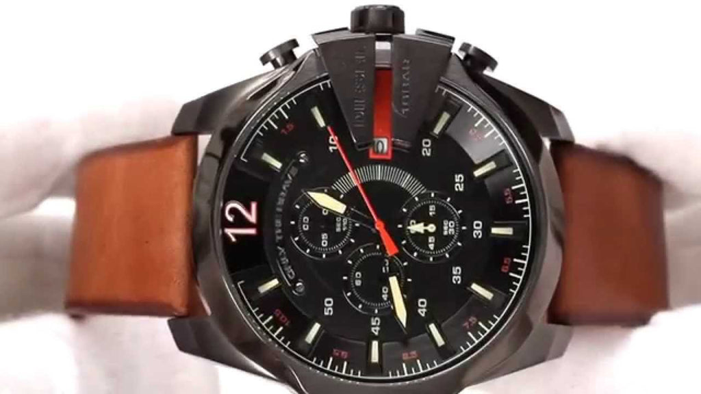 Diesel DZ4343 Mega Chief Chronograph Men's Watch – Black Dial & Brown Leather Strap