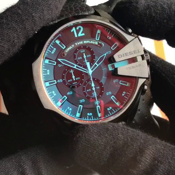 Diesel DZ4323 Mega Chief Chronograph Men's Watch – Black Dial & Black Leather Strap