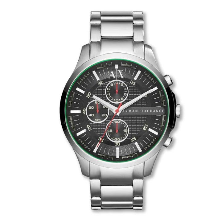 Armani Exchange Hampton AX2163 Men's Chronograph Watch – Black Dial with Silver Stainless Steel Strap