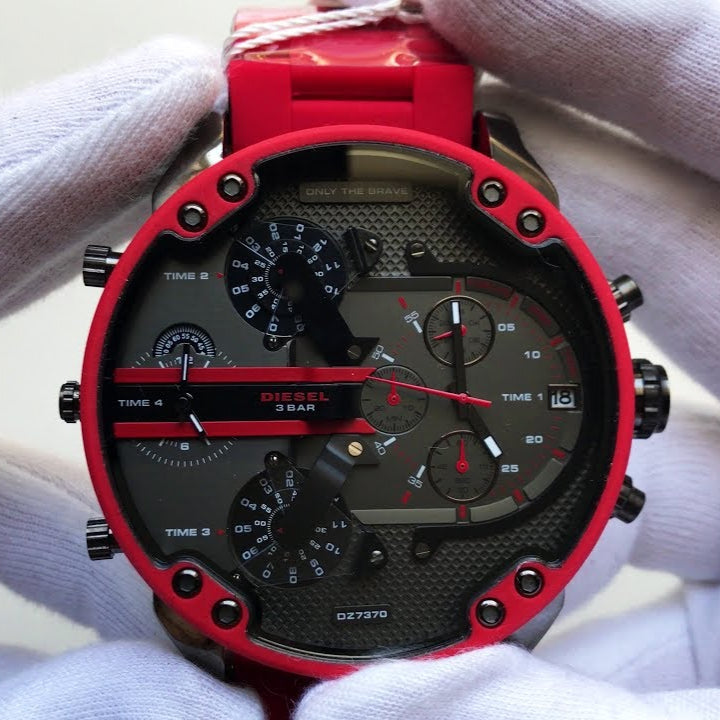 Diesel DZ7370 Mr. Daddy 2.0 Chronograph Men's Watch – Black Dial & Red Silicone Strap