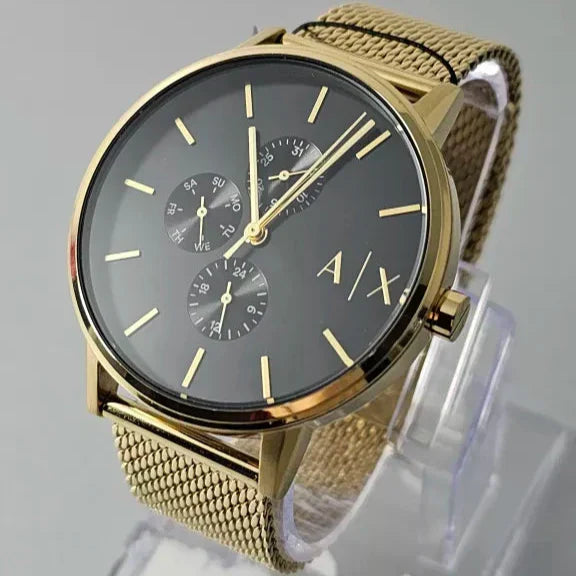 Armani Exchange Cayde AX2715 Men's Chronograph – Black Dial with Gold Mesh Stainless Steel Strap