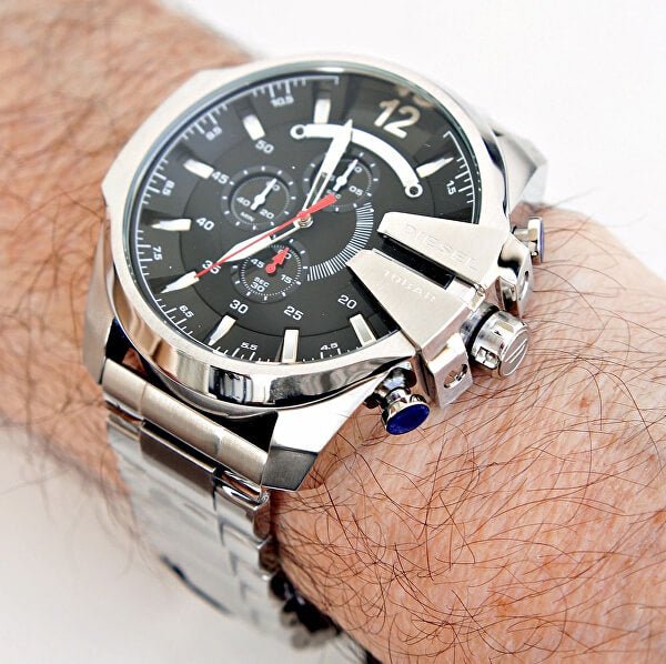 Diesel DZ4308 Mega Chief Chronograph Men's Watch – Black Dial & Silver Stainless Steel Strap