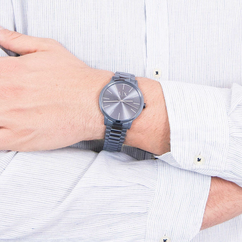 Armani Exchange Cayde AX2702 Men's Analog Watch – Blue Dial with Matching Blue Stainless Steel Strap