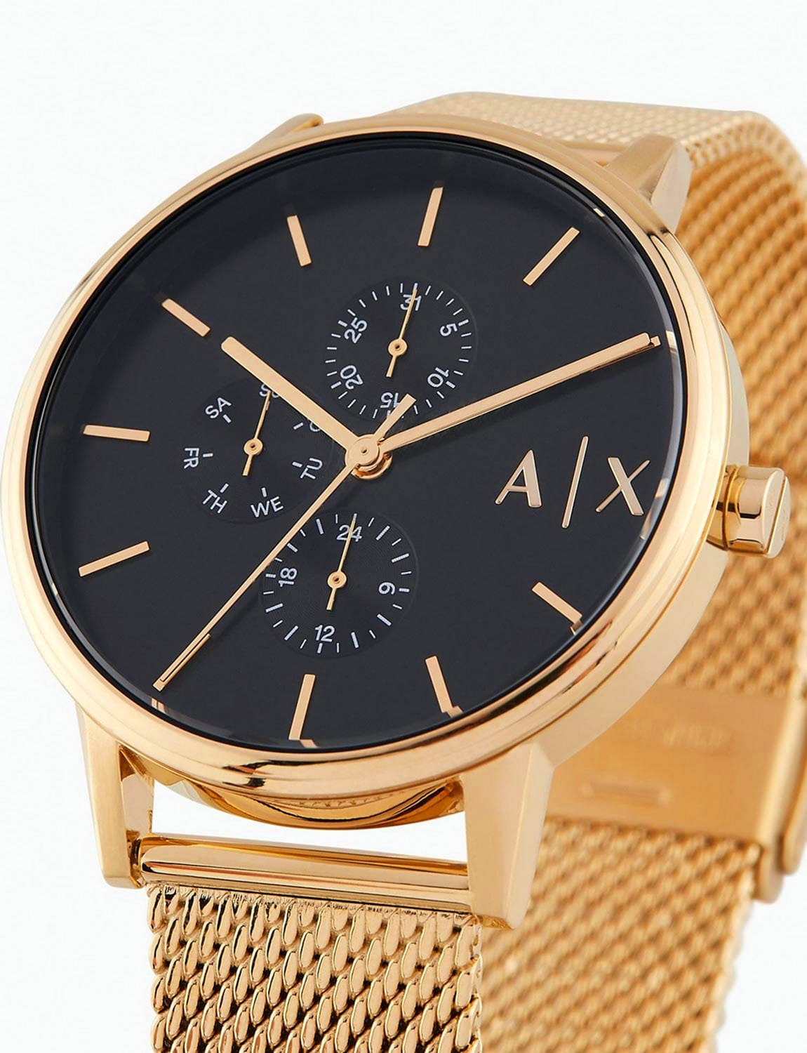 Armani Exchange Cayde AX2715 Men's Chronograph – Black Dial with Gold Mesh Stainless Steel Strap