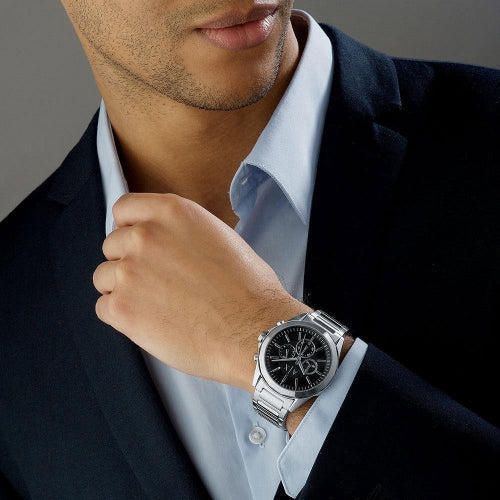 Armani Exchange Drexler AX2600 Men's Chronograph Watch – Black Dial with Silver Stainless Steel Strap