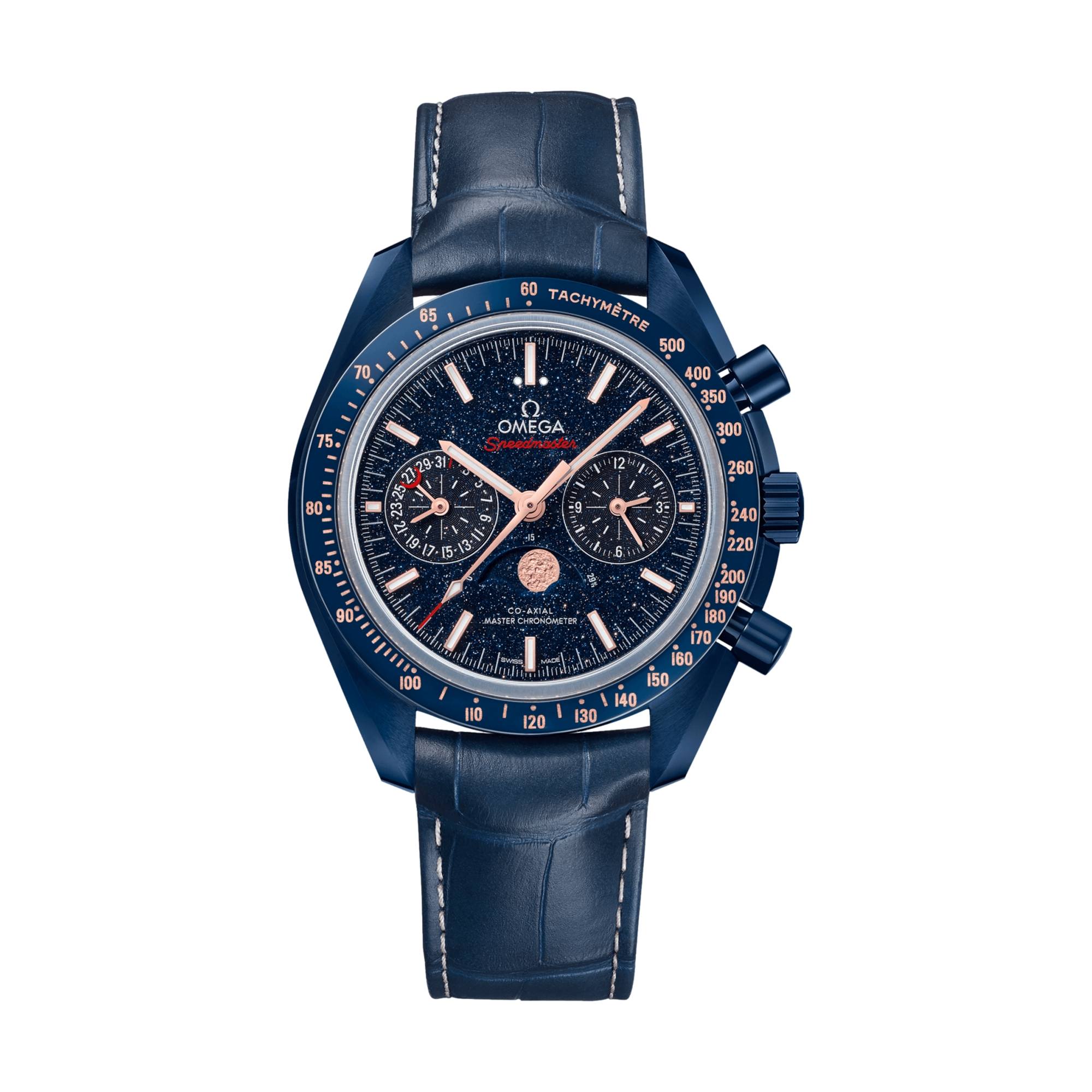 OMEGA Speedmaster Moonphase "Blue Side Of The Moon" Chronograph Ceramic 44.25mm - Blue on Leather Strap
