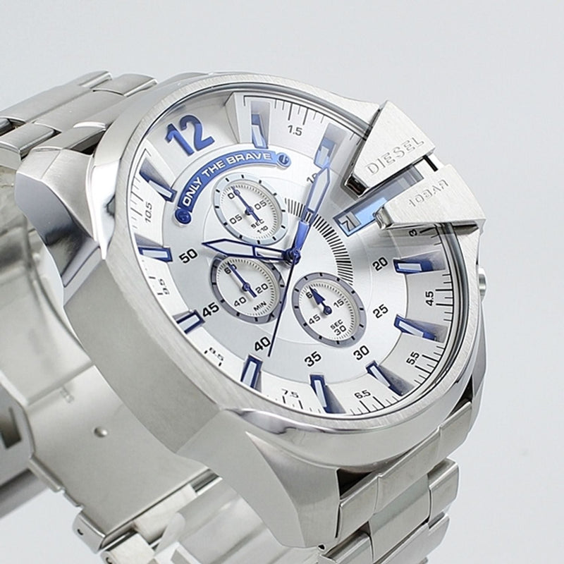 Diesel DZ4477 Mega Chief Chronograph Men's Watch – White Dial & Silver Stainless Steel Strap