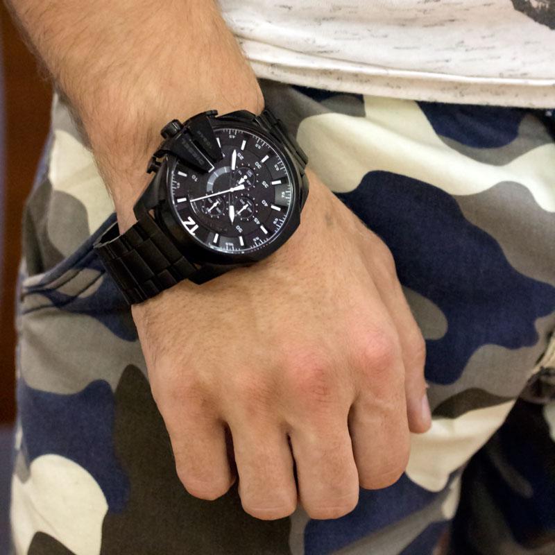 Diesel DZ4283 Mega Chief Chronograph Men's Watch – Black Dial & Black Steel Strap
