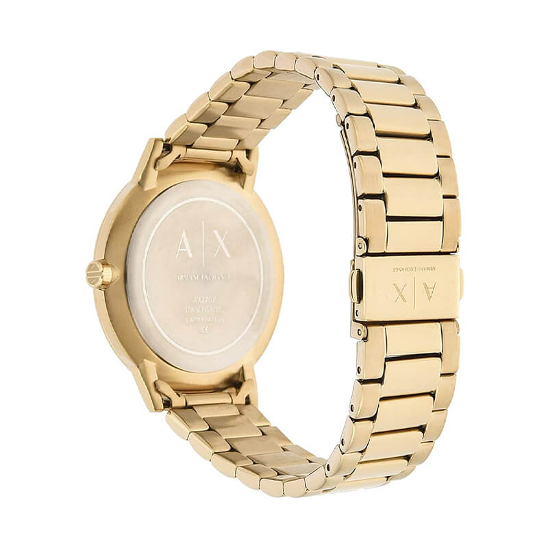 Armani Exchange Cayde AX2707 Men's Analog Watch – Gold Dial with Coordinated Gold Stainless Steel Strap