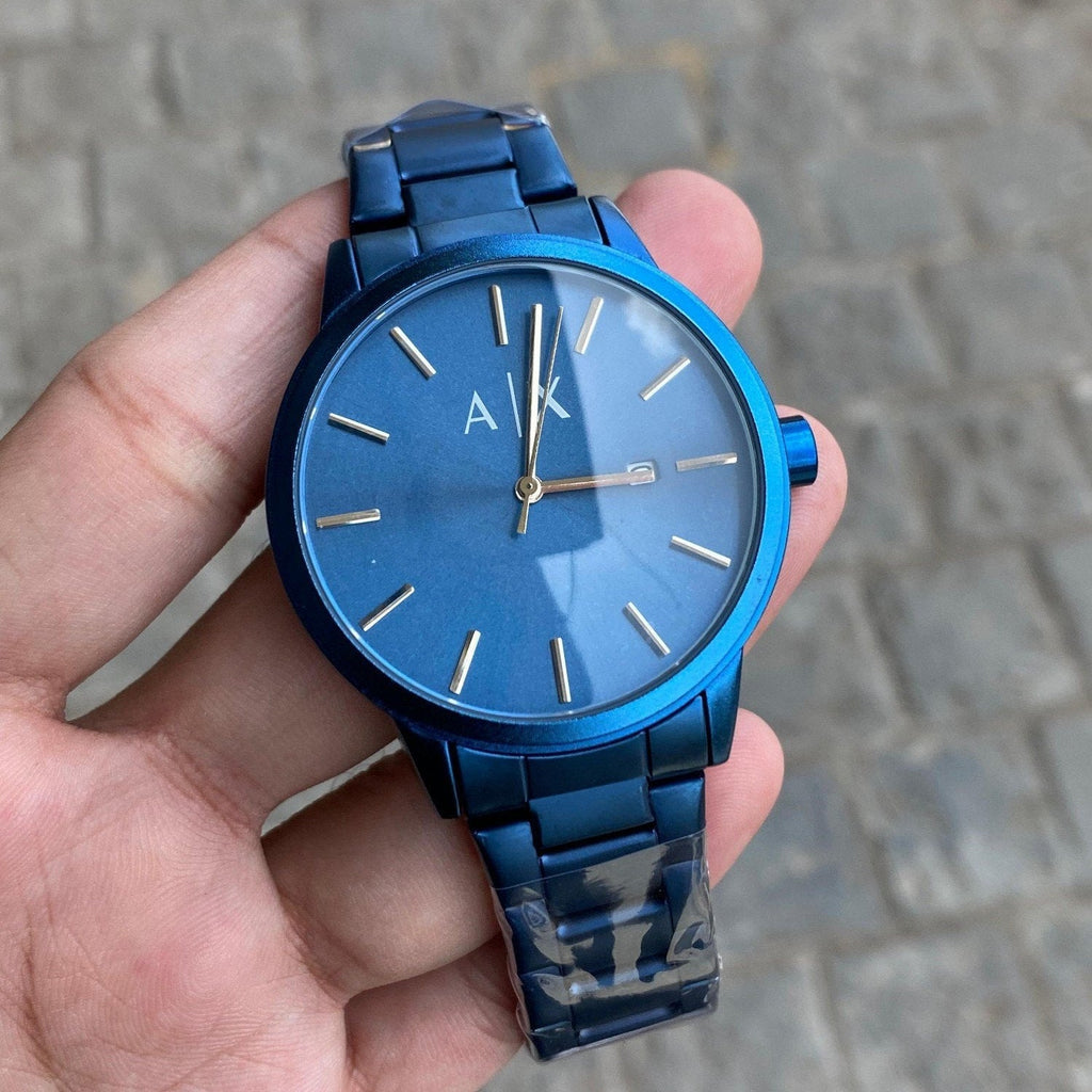 Armani Exchange Cayde AX2702 Men's Analog Watch – Blue Dial with Matching Blue Stainless Steel Strap