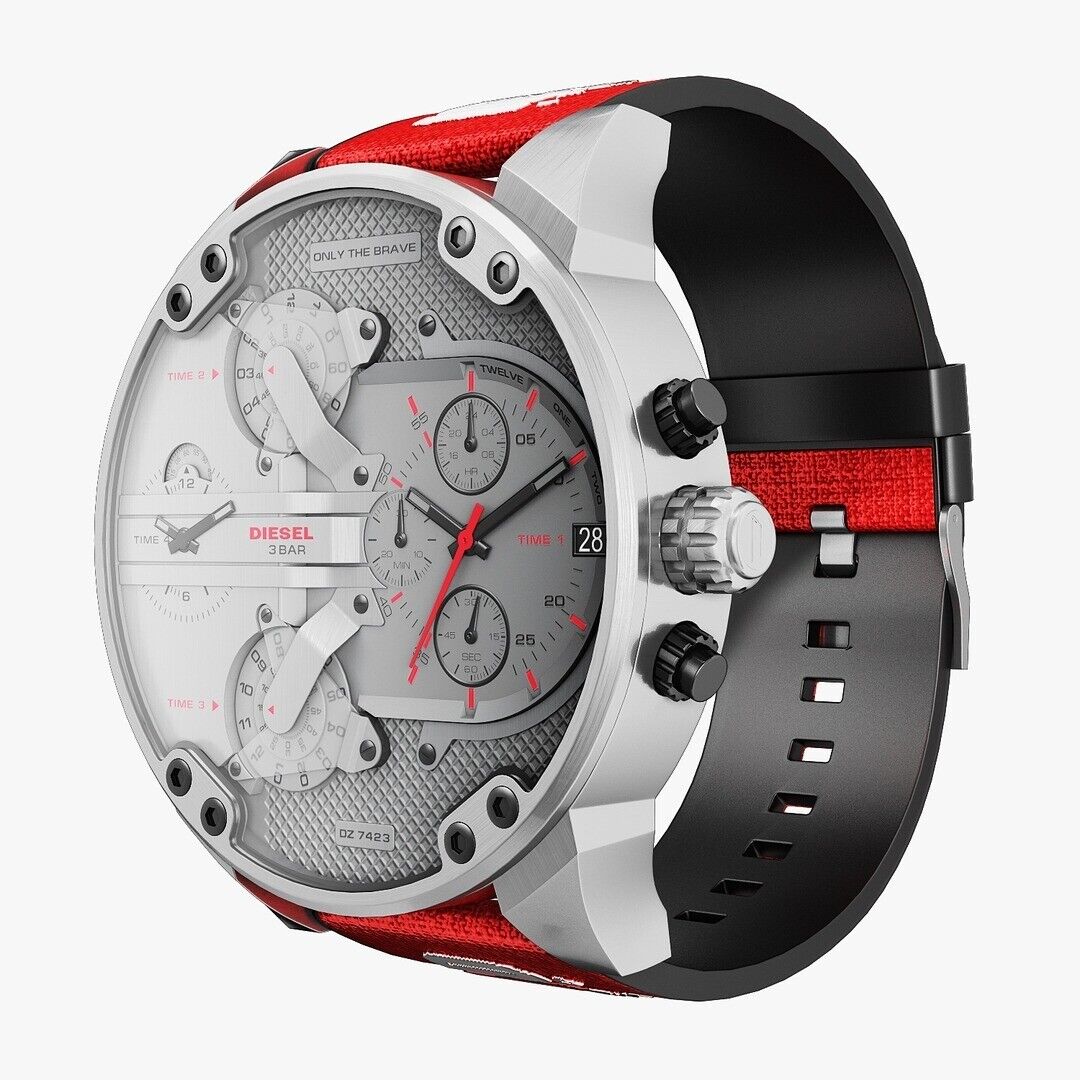 Diesel DZ7423 Mr. Daddy 2.0 Chronograph Men's Watch – Grey Dial & Red Rubber Strap