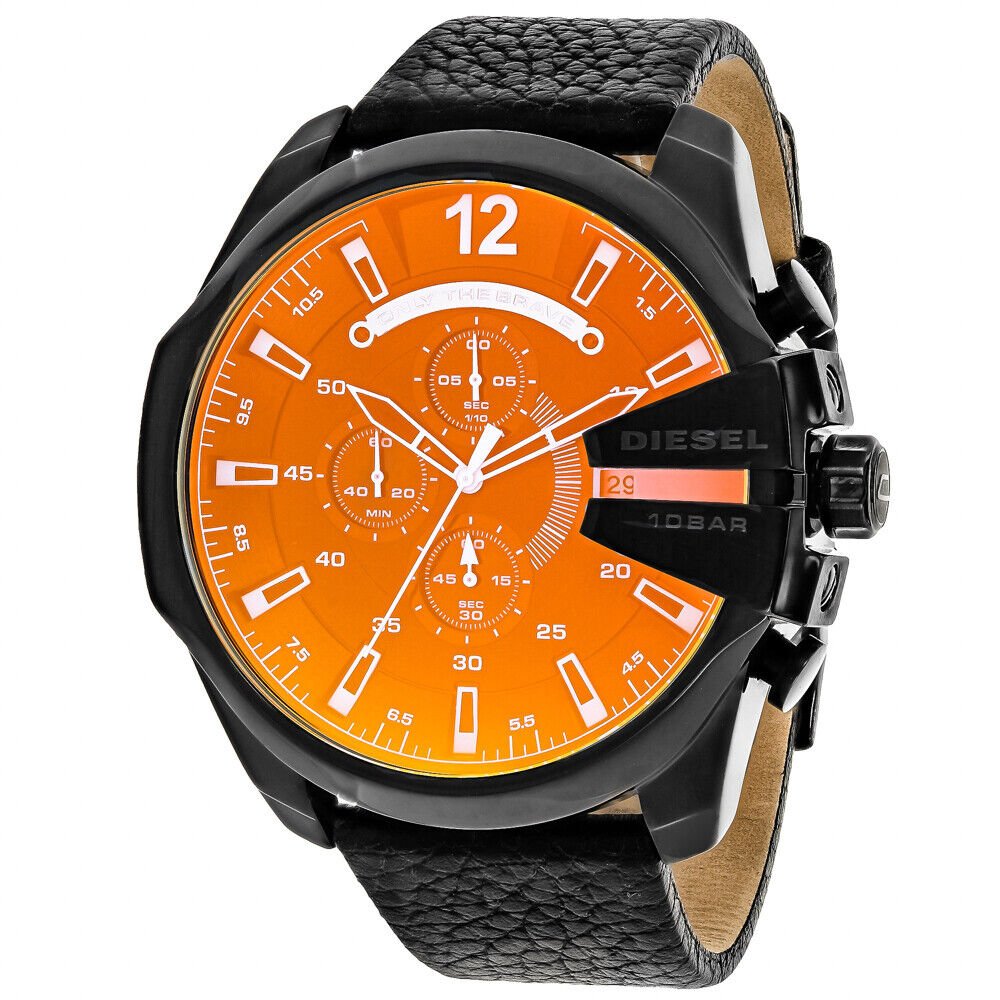 Diesel DZ4323 Mega Chief Chronograph Men's Watch – Black Dial & Black Leather Strap