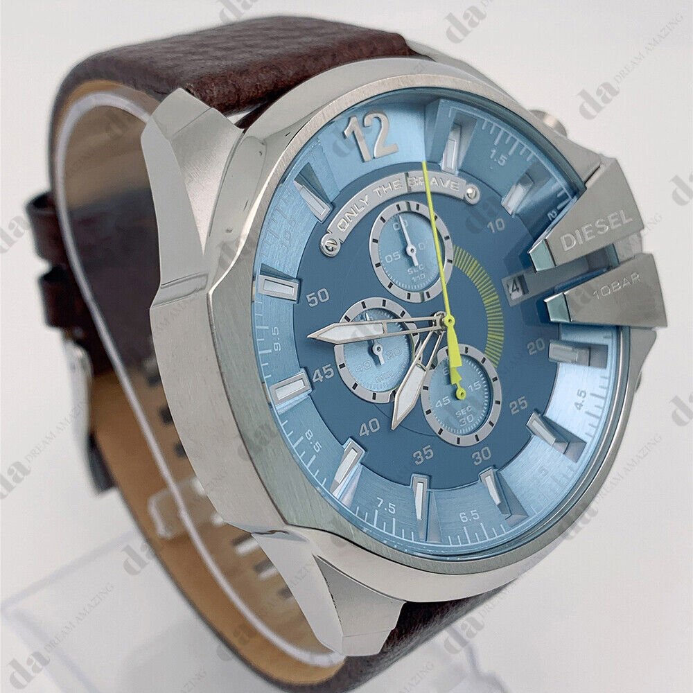 Diesel DZ4281 Mega Chief Chronograph Men's Watch – Blue Dial & Brown Leather Strap