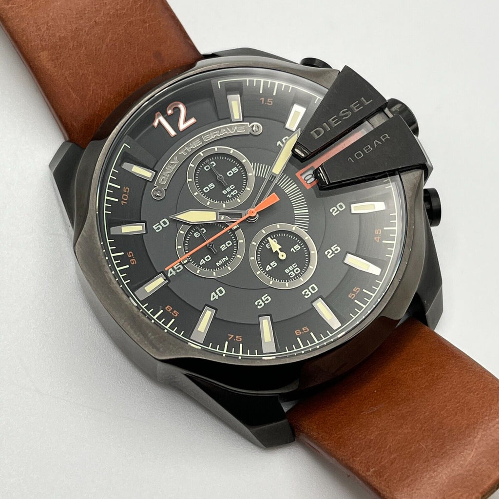 Diesel DZ4343 Mega Chief Chronograph Men's Watch – Black Dial & Brown Leather Strap