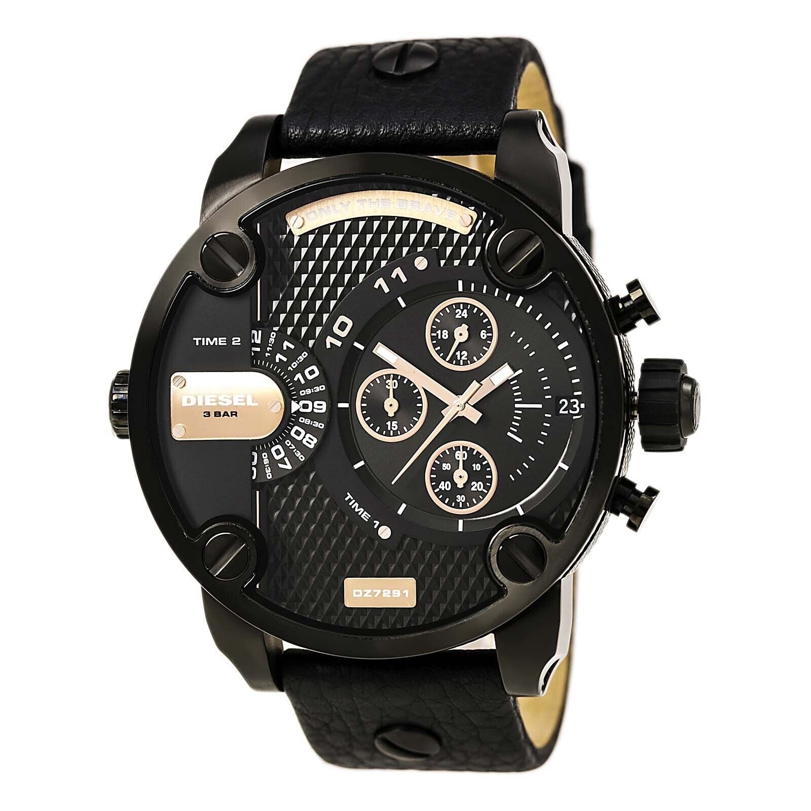 Diesel DZ7291 Little Daddy Chronograph Men's Watch – Black Dial & Black Leather Strap
