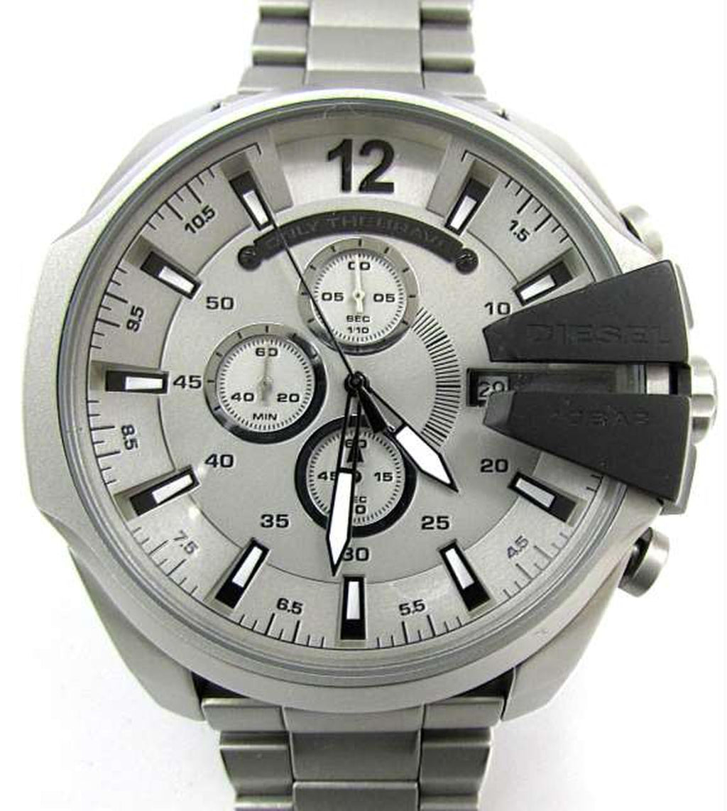 Diesel DZ4501 Mega Chief Chronograph Men's Watch – Silver Dial & Silver Stainless Steel Strap