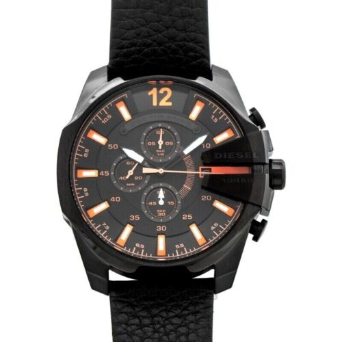 Diesel DZ4291 Mega Chief Chronograph Men's Watch – Black Dial & Black Leather Strap