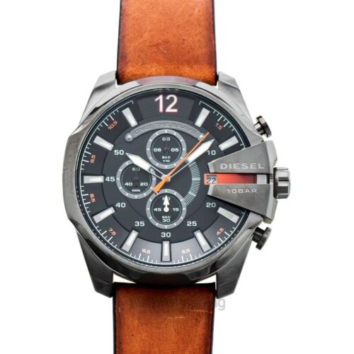 Diesel DZ4343 Mega Chief Chronograph Men's Watch – Black Dial & Brown Leather Strap