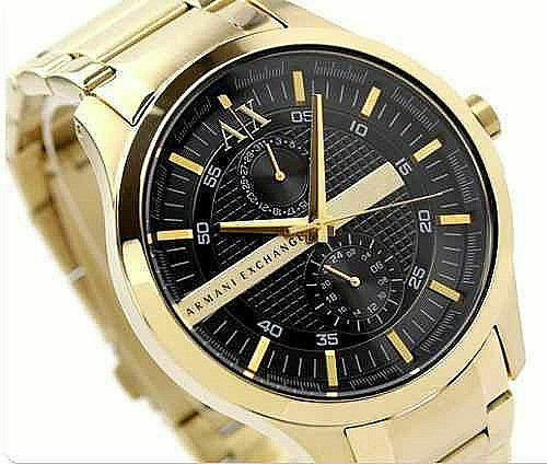Armani Exchange Hampton AX2122 Men's Chronograph Watch – Black Dial with Gold Stainless Steel Strap