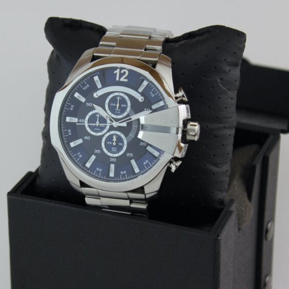 Diesel DZ4417 Mega Chief Chronograph Men's Watch – Blue Dial & Silver Stainless Steel Strap