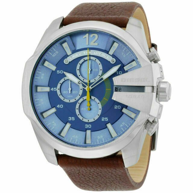 Diesel DZ4281 Mega Chief Chronograph Men's Watch – Blue Dial & Brown Leather Strap